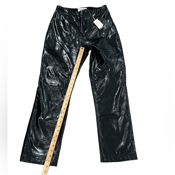 Abercrombie & Fitch Black Vegan Patent Leather 90s Straight Ultra High Rise Pant - Picture 8 of 14